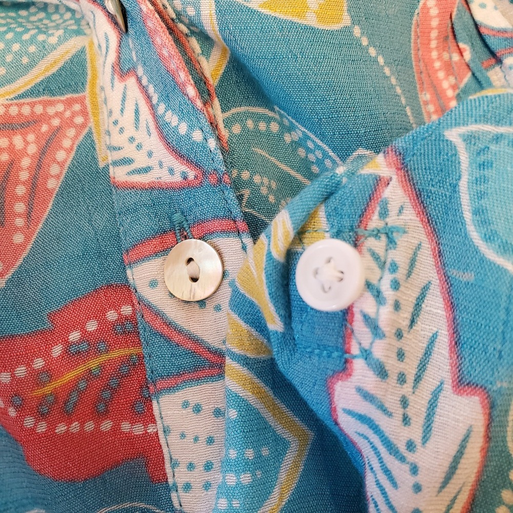 Ruby Rd. Woman Top 1X Blu Floral Rayon blend ButtonUp Blouse Resort Beach Casual - Picture 13 of 13